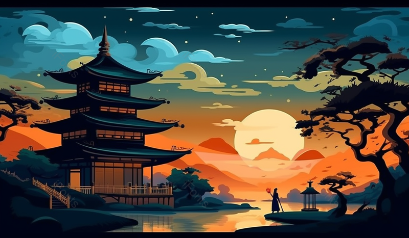 月光下的古建筑古典风,插画/手绘图,插画/手绘图库,插画/手绘图下载,插画/手绘